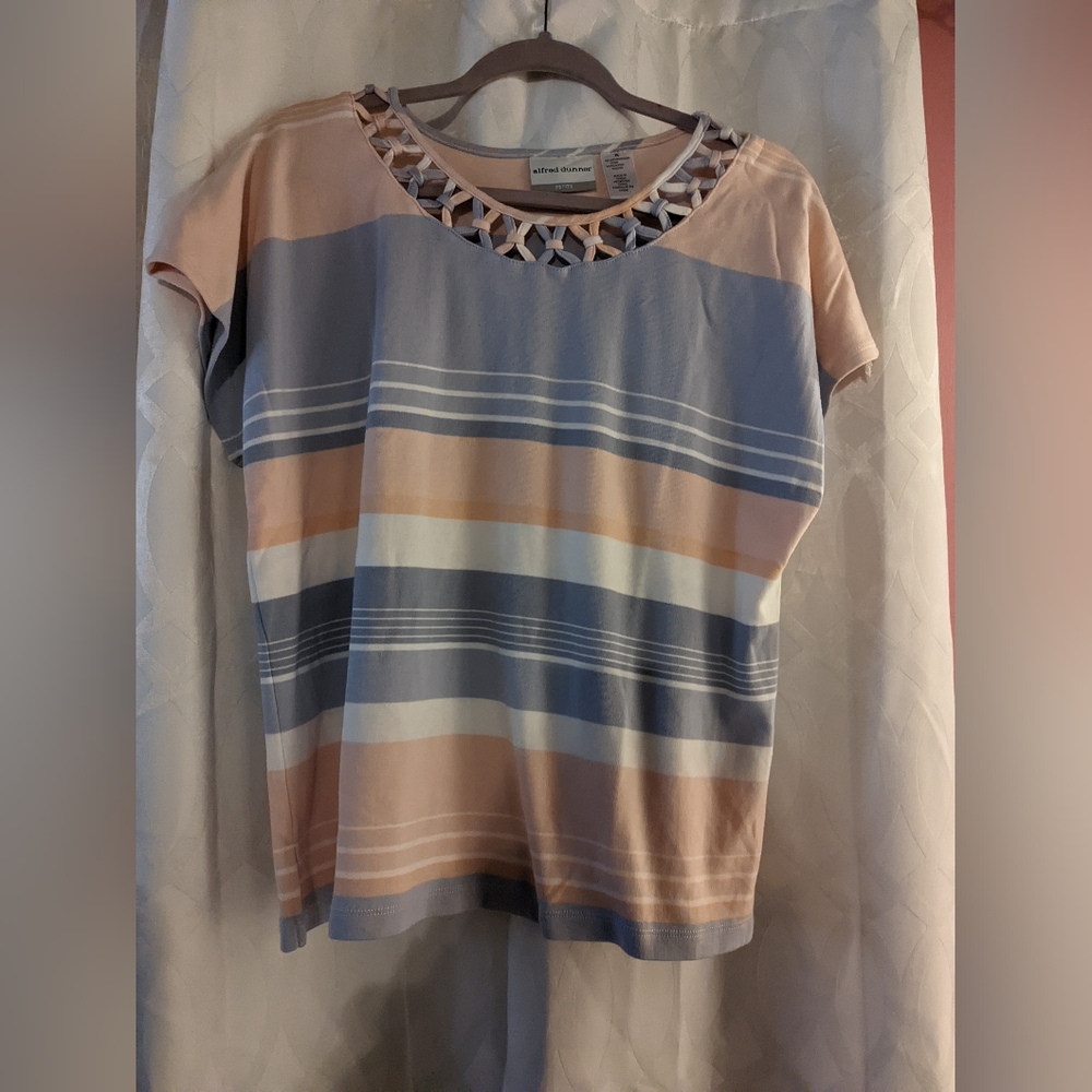 Alfred Dunner Petites Short Sleeve Petite Large Striped Top